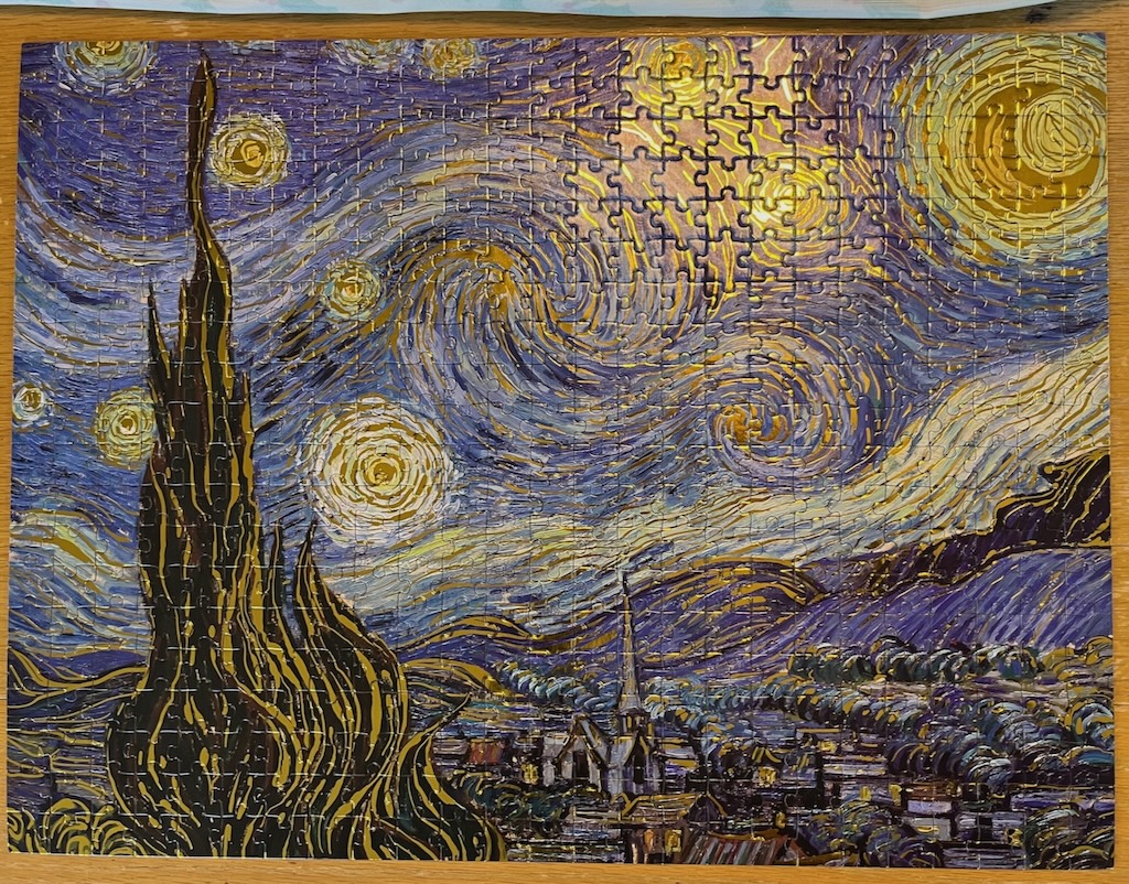 This jigsaw puzzle, of Starry Night, was trickier than we expected